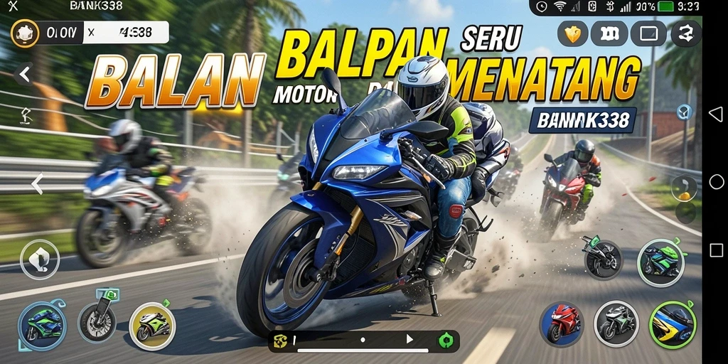 Gameplay BANK338 menampilkan motor balap di trek yang menantang.