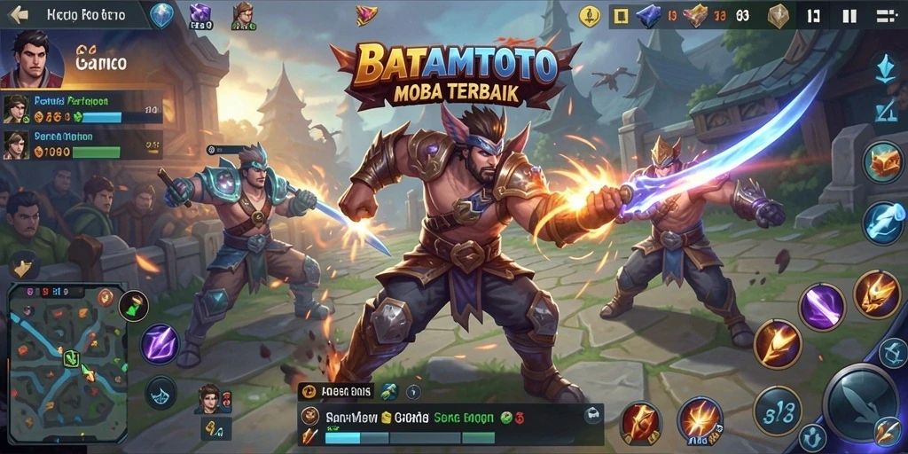 Screenshot gameplay BATAMTOTO, menunjukkan strategi pertarungan tim.