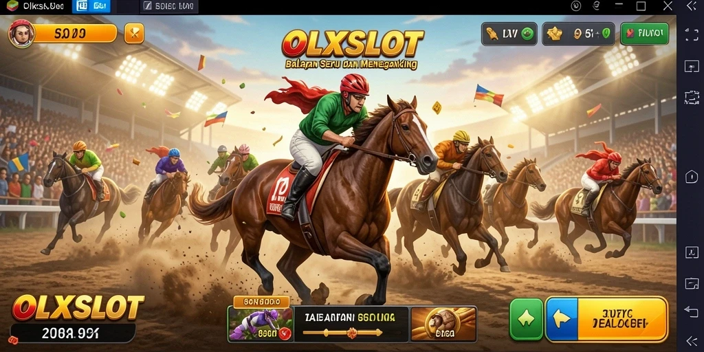 Screenshot menunjukkan aksi balapan mendebarkan dalam OLXSLOT.